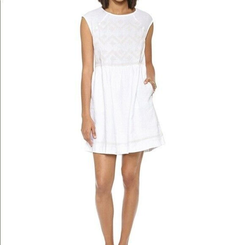 Madewell White Linen Embroidered Lined Sandwave Boho Sleeveless Dress Size Small - Picture 12 of 12